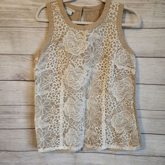 Van Heusen large beige embroidered lace sleeveless cottagecore blouse - Picture 1 of 7